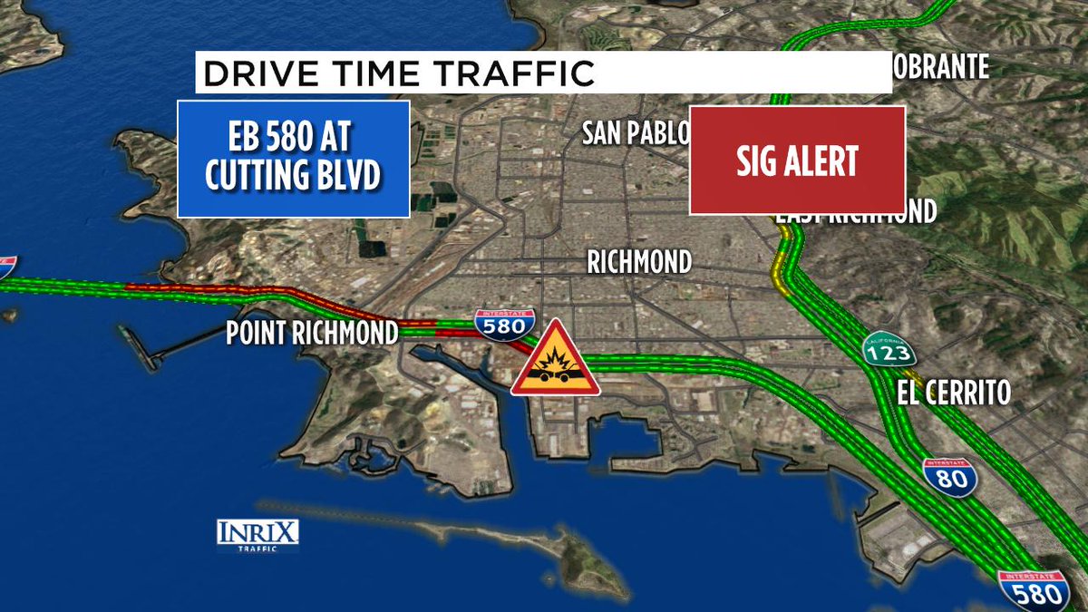 **Sig Alert** EB 580 at Cuttling Blvd in Richmond. ALL lanes blocked, pedestrian was hit and killed. Everyone forced off at Cutting.