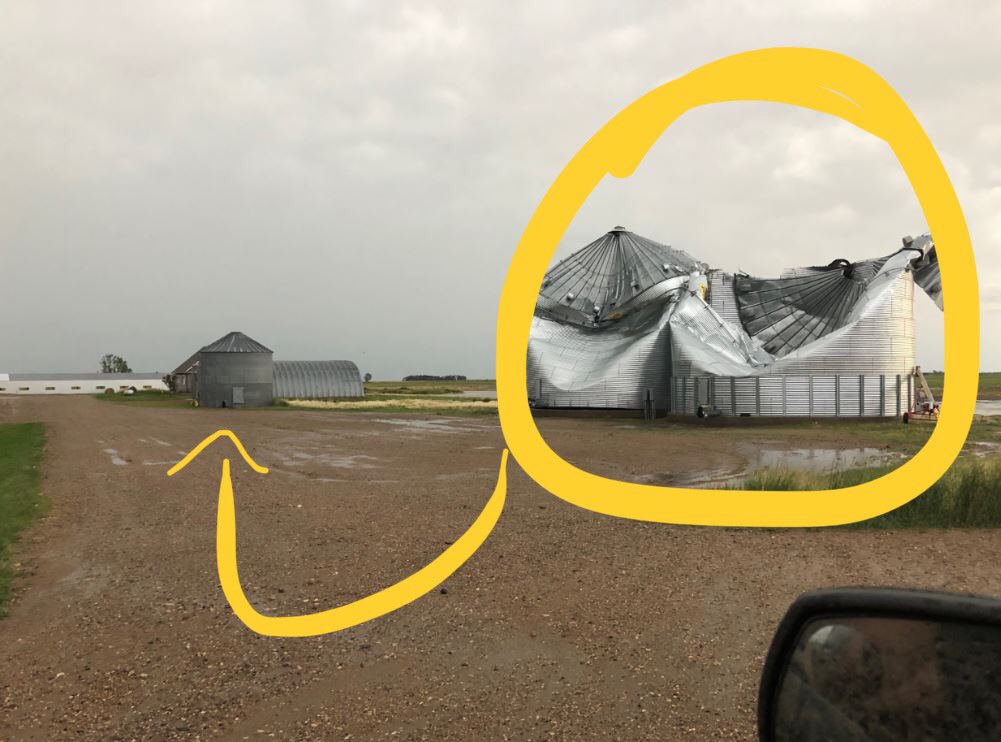 This old Grain Bin just flexing’ on em. 90mph winds ain’t nothing; back in his day, he had to walk 5 miles to school, uphill both ways.