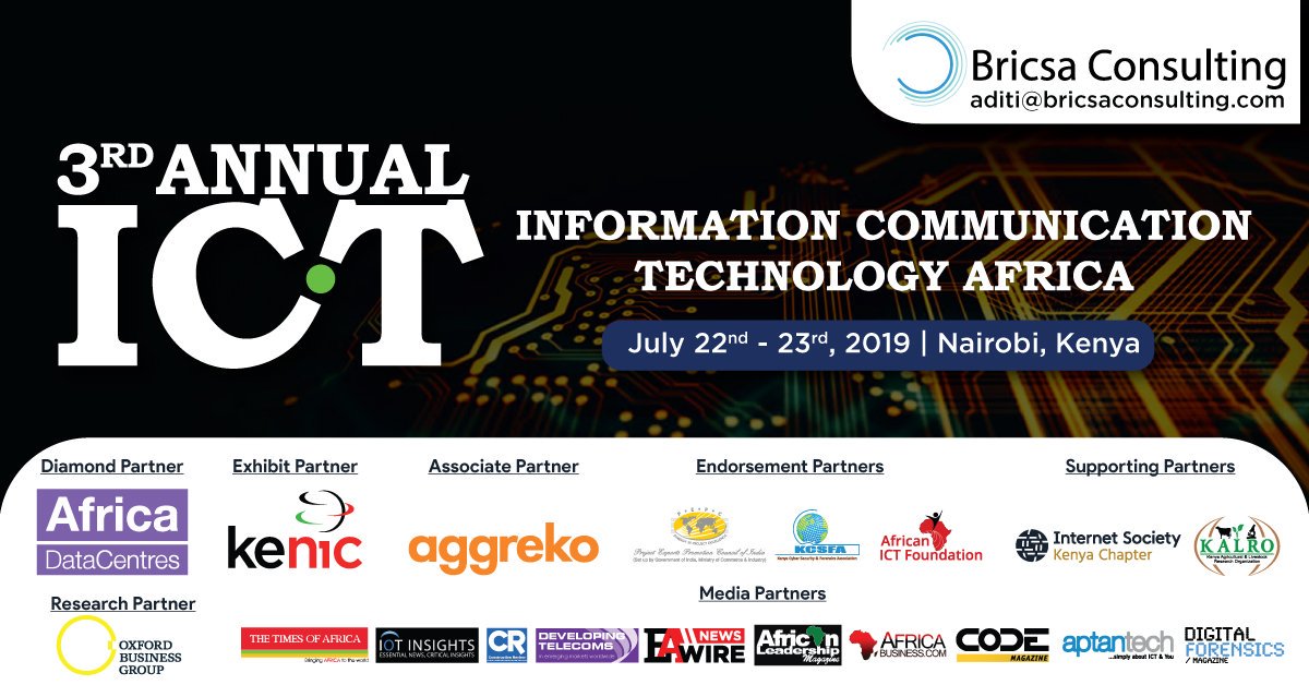 NCS_Kenya's tweet photo. REMINDER: @NCS_Kenya CEO will be speaking at 3rd Annual #Information #Communication #Technology #Africa Conference @Annual_ICT on July 22nd-23rd alongside @MoICTKenya colleagues from @ICTAuthorityKE @CA_Kenya @konzatech. RSVP online here: https://t.co/zRP5gZ3KSc @BricsaConsultin https://t.co/0yJFi7ix2V
