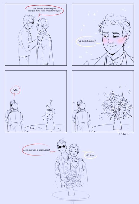 So.. what if Aziraphale accidentally produces little miracles when he gets all flustered or really happy ? ପ( ˃ᆺ˂ )੭⁾⁾.。.:* #GoodOmens 