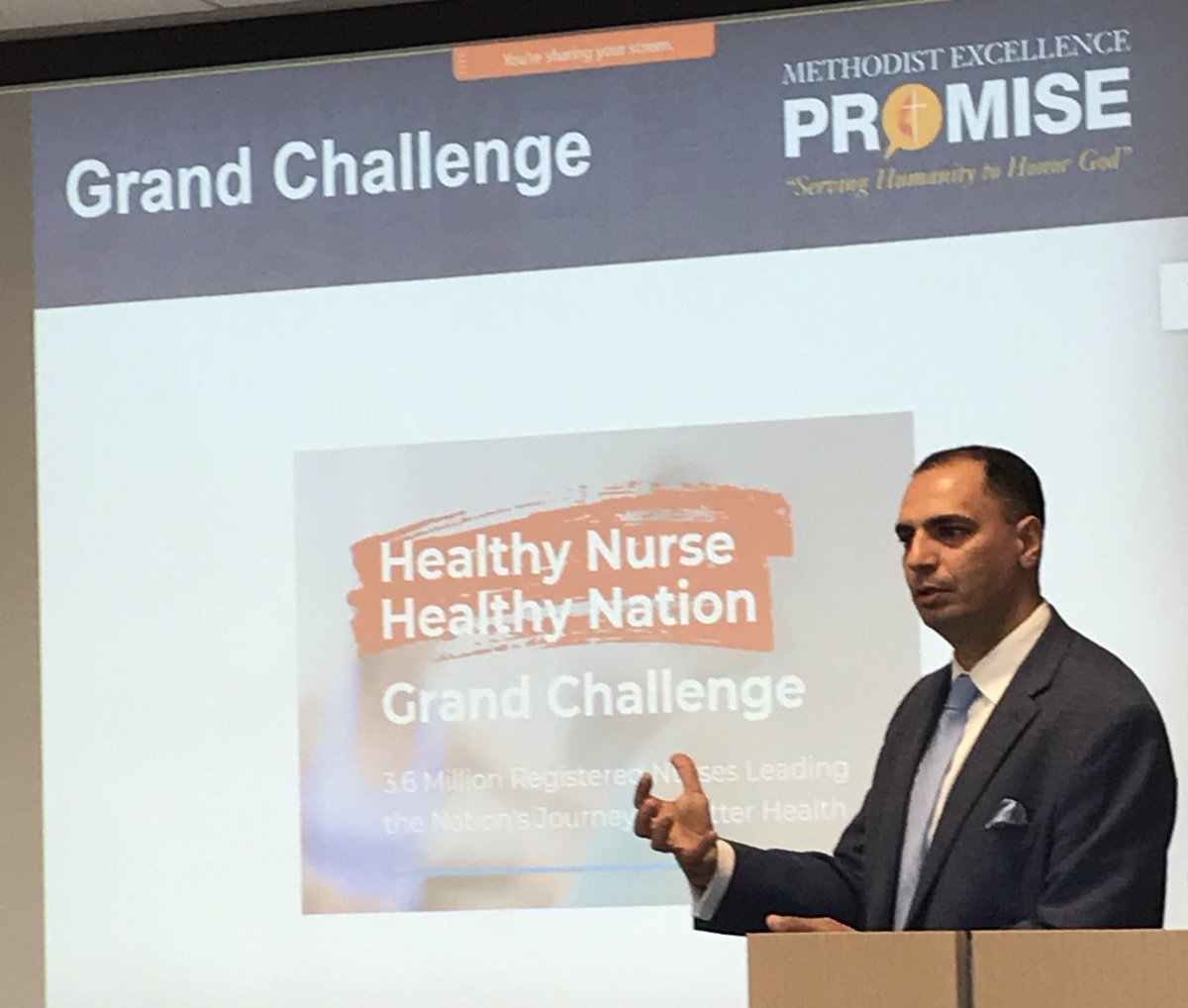 HONE_HTX's tweet photo. Chadi Awad presenting #healthynursehealthynation Nurses need to lead the way to impact the health of the population https://t.co/ND3y0n90Na