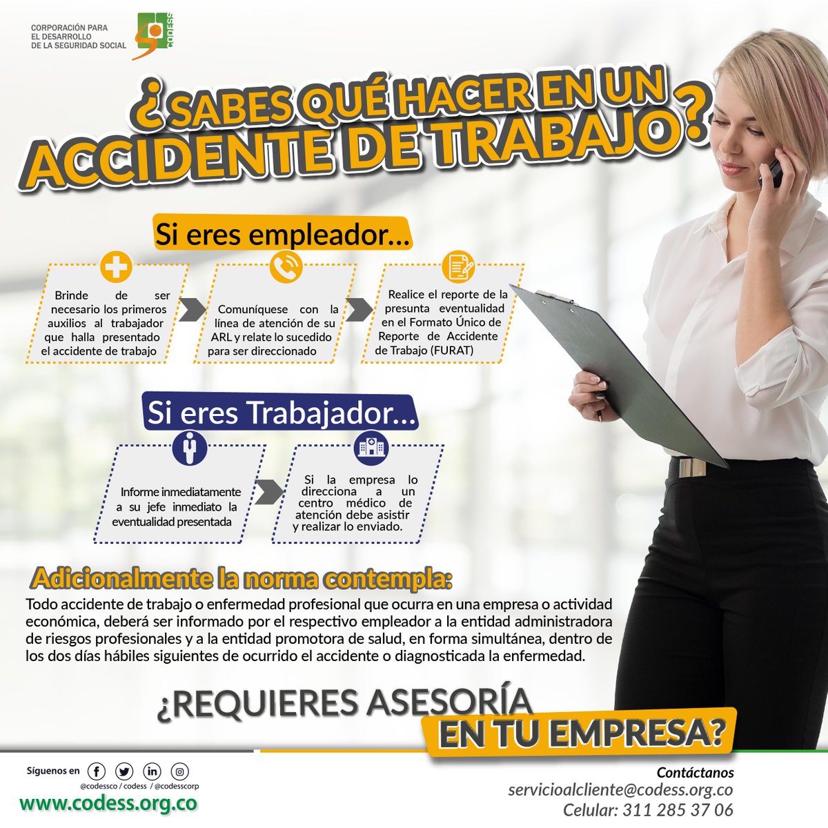 codessco's tweet image. En nuestros #Tipsinformativoscodess ¿Sabes qué hacer en un accidente de trabajo?