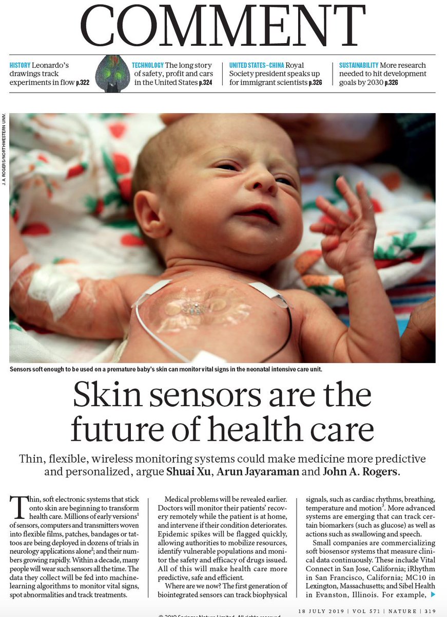 Eric Topol (@erictopol) on Twitter photo Wearable biosensors and the future of #healthcare.
"Within a decade, many people will wear such sensors all the time. The
data ... will be fed into machine learning algorithms to monitor vital signs, spot abnormalities and track treatments." @NatureNews #AI
<a href="/NorthwesternEng/">Northwestern Engineering</a> #OA Wearable biosensors and the future of #healthcare.
"Within a decade, many people will wear such sensors all the time. The
data ... will be fed into machine learning algorithms to monitor vital signs, spot abnormalities and track treatments." @NatureNews #AI
<a href="/NorthwesternEng/">Northwestern Engineering</a> #OA