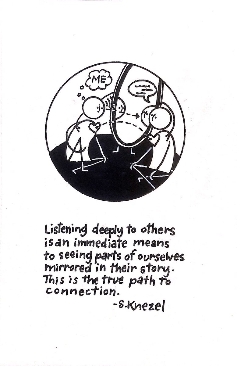 sherrillknezel's tweet photo. Listening deeply to others is an immediate means...

Inspired by ⁦@kristatippett⁩ ⁦@onbeing⁩ interview with ⁦@EstherPerel⁩ today. Deep listening is a gift to the listener as well.

#dailydrawing #listening #seeing #mirror #path #connection #beinrelationship https://t.co/NibitjkiIT