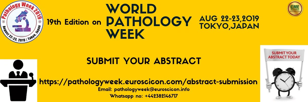 PathologyWeek19's tweet photo. Website: https://t.co/5IA7NSA9SD Meet leading medical experts in the fields of #pathology #doctors #scientists #researchers #pathologists #telepath #chemicalpath #diagnosticpathology #immunopath #headandneckpath #dermatopath
Avail Early Bird Discount till July 25th,2019 https://t.co/VV19J0bPdD