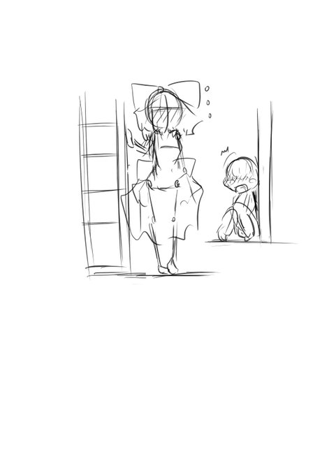 @Drawers_mari21 あんまり人様に出せるネタがないけど…博麗神社でいたずらしてた魔理沙が霊夢さんにみつかっちゃって～みたいなやつとか…そのいたずらが思いつかなくて没になったんだけど… 
