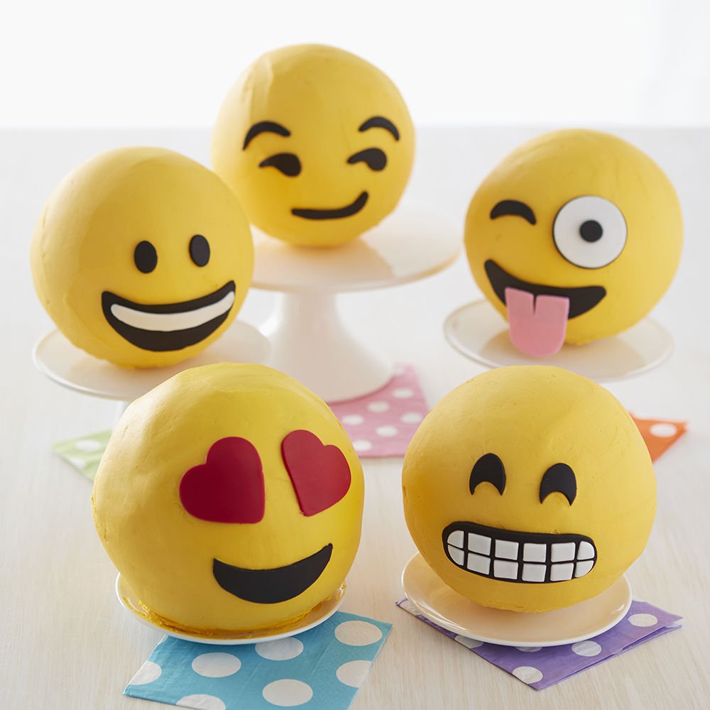 WiltonCakes's tweet photo. It's #WorldEmojiDay! What's your favorite emoji? Express yourself with these adorable Emoji Cakes using the @RosannaPansino Ball Pan. https://t.co/k2gdpfEvyM #RoBakingLine https://t.co/15hKSEQBTj