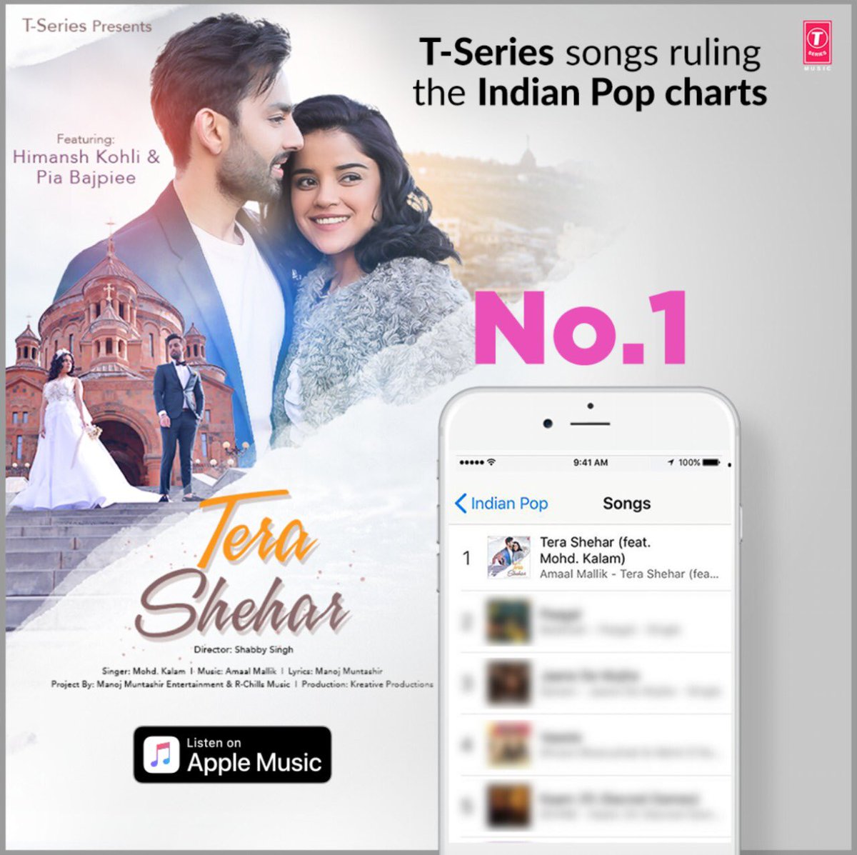 Tera Shehar still topping Indian Pop Charts!! 💕

<a href="/immkalam/">Mohammad Kalam 🇮🇳</a> <a href="/himanshkohli/">Himansh Kohli</a> @piabajpai #ShaBbySingh <a href="/AmaalMallik/">Amaal Mallik</a> <a href="/manojmuntashir/">Manoj Muntashir Shukla</a> @itsBhushanKumar <a href="/TSeries/">T-Series</a> #rchillsmusic <a href="/Manoj_Muntashir/">Manoj Muntashir Entertainment</a> <a href="/shivamchanana/">Shivam</a> <a href="/rchillsmusic/">R-Chills Music</a> <a href="/vishalsadhariy4/">vishal sadhariya</a> #mohdkalam