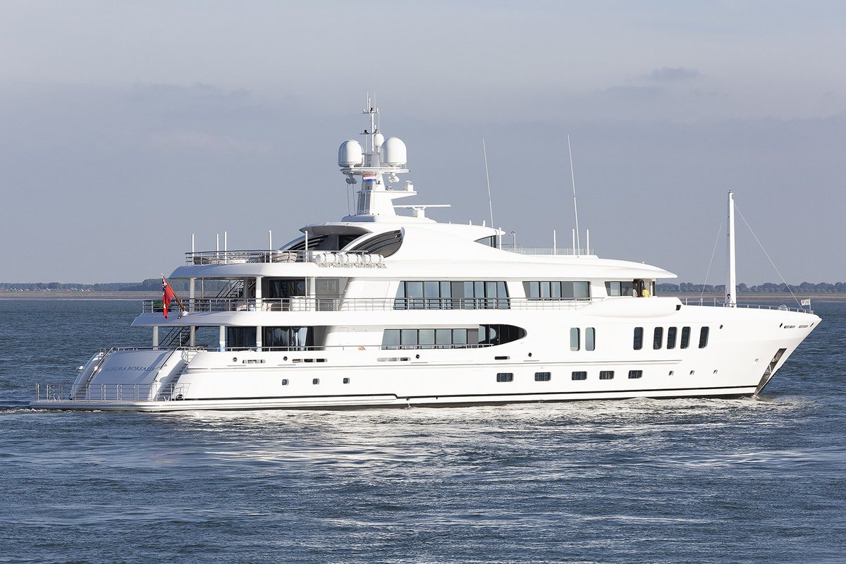 Dutchyachting's tweet photo. #AmelsHolland’s first #LE220, #AuroraBorealis (ex #ProjectWaka, #YN22004), was launched on April the 5th and left #Flushing for #Antibes yesterday evening. The 67.11m/ 220'2" #yacht is still listed for sale with an asking price of € 83,5M / US$ $ 94,177M. Photos: @maritimephoto https://t.co/BTmYXD3a2W