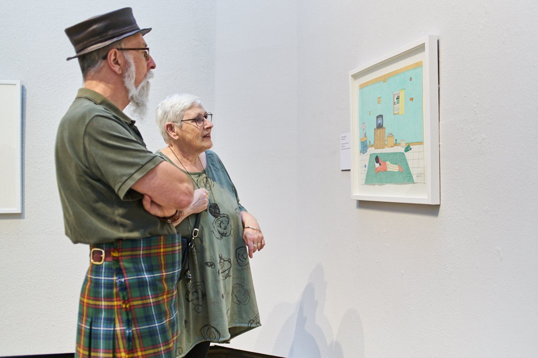 Biennial's tweet photo. Now open! An artist with singular clarity of vision, Annie Pootoogook's tender drawings depict poignant moments of emotion or violence in everyday Inuit life. On show @Touchstones Rochdale until September: https://t.co/VDngWFsw2s https://t.co/YrrxWTM7fW