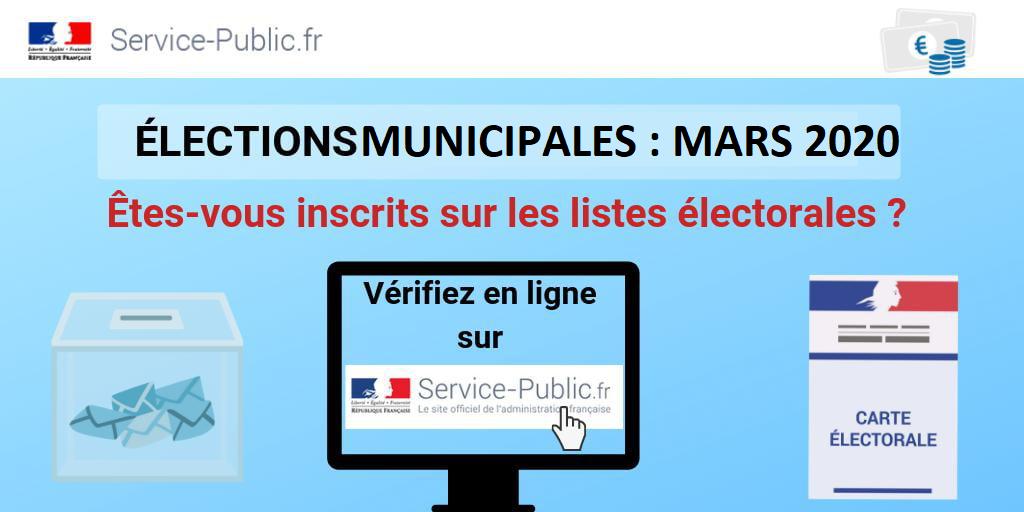 #Élection Les scrutins pour les #ElectionsMunicipales se dérouleront :
➡️ dimanche 15/03/2020 pour le 1er tour,
➡️ dimanche 22/03 pour le 2nd tour.
ℹ️ Pour savoir si vous êtes bien inscrit sur une liste électorale et trouver votre bureau de vote, RDV sur 👉bit.ly/2Ty7kaF