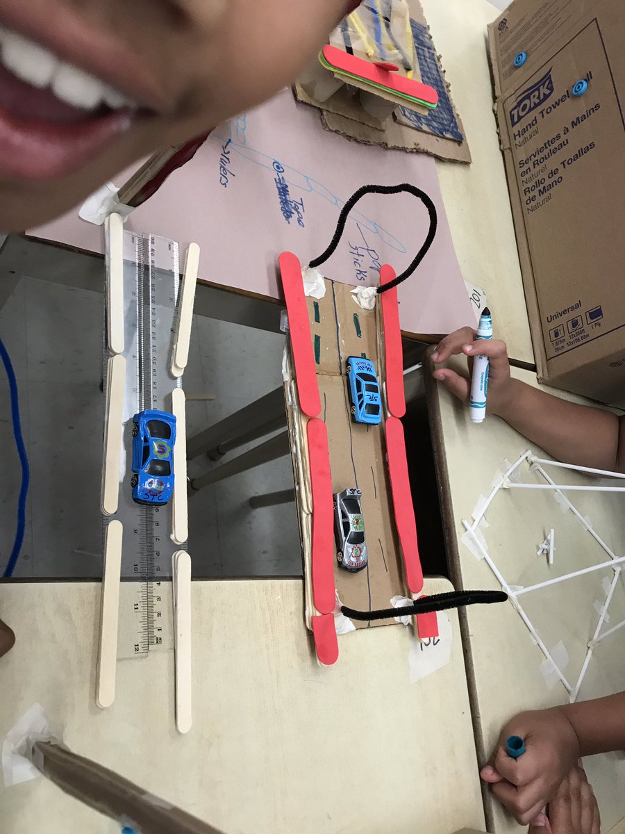 Angel04brea's tweet photo. Help Iggy Peck build a bridge. We learned about how civil engineers build bridges in real life. The kids problem solved and collaborated to build some fantastic bridges! @QVicSummer @TDSB_STEM @MakerEdTO https://t.co/YuIky3TRgm
