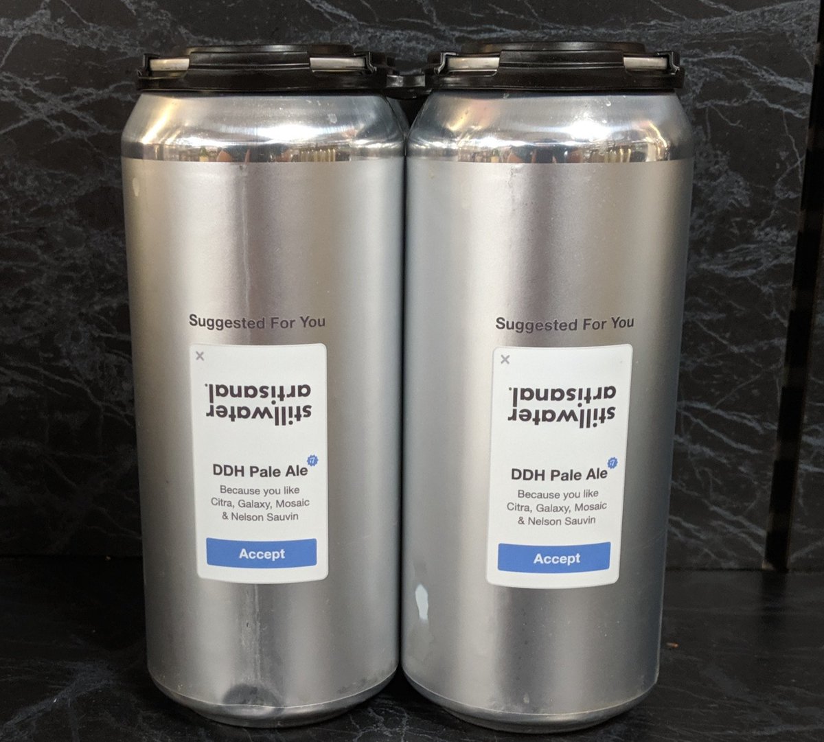 DrakePartyCentr's tweet photo. Sorry for the lack of new beer lately, but we've got some for you today!

NEW -- Stillwater Suggested For You -- Double Dry Hopped Pale Ale -- Dry-hopped with citra, galaxy, mosaic and nelson sauvin.
5.8%, 4pk 16oz cans ($19.49) and singles ($5.39) https://t.co/M92Rs4FFKu