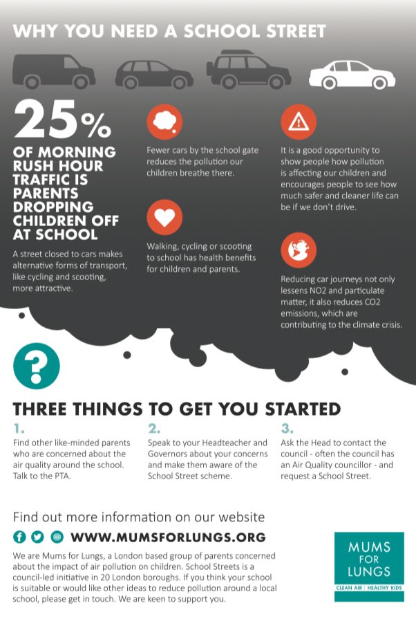 We’ve made some more flyers - this time for #SchoolStreets. What do you think? You can download them here 👉🏽👉🏽👉🏽mumsforlungs.org/resources
#AirPollution #Children