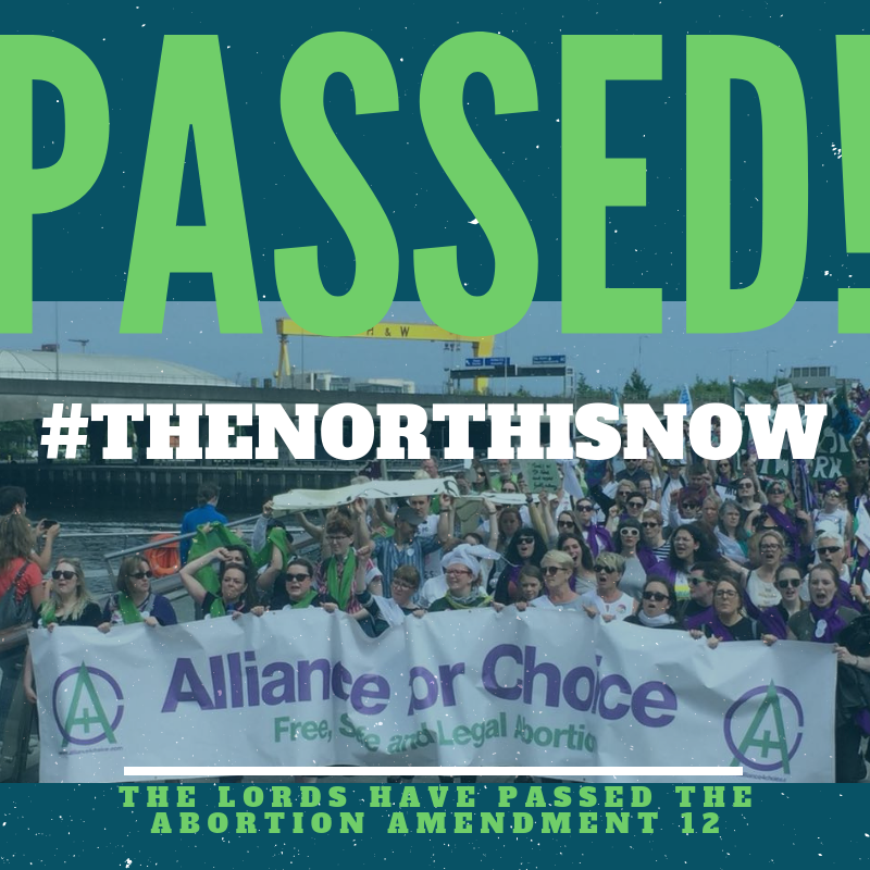 All4Choice's tweet image. The Lords passed by 182 - 37 💪We are thrilled and amazed that the Lords have passed amendment 12 for abortion rights in NI tonight - now on to the final stages!! Thanks to the lot of ye! ✨#TheNorthisNext
