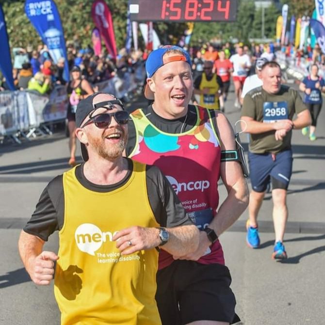 Mencap_NI's tweet photo. Running across the finish line like 😎
Join #TeamMencap &amp; take part in the Belfast Half Marathon on Sunday 22 Sept
DM us to find out more &amp; get registered! The funds raised will help people with a learning disability across NI ❤️
#running #belfastcityhalfmarathon #moveit4mencap https://t.co/Ffw3l2HrCb