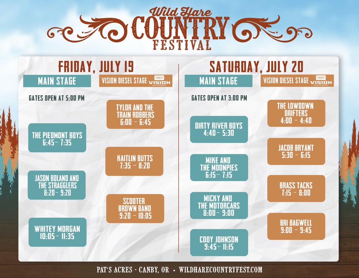 wildharemusic's tweet photo. Getting ready for Friday? You can download the schedule for the festival stages at https://t.co/tXgaxuwoP4! #wildharecountry #reddirtmusic https://t.co/wXOdjRwbiW