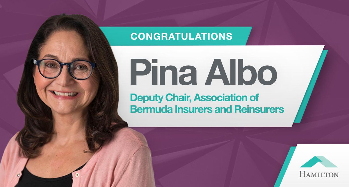 HamiltonInsures's tweet photo. Our CEO, Pina Albo, has been elected Deputy Chair of the @ABIR_Bermuda. As the first women elected to serve as an ABIR officer, Pina will share her insurance expertise and industry leadership. Congratulations, Pina. https://t.co/AGX8Iu0XsU