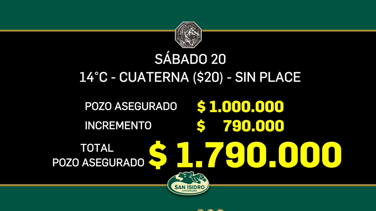 HipodromoSI's tweet photo. En el @HipodromoSI se viene un nuevo #SábadoParaGanar, con #SuperPozos, entre los que se cuenta la #CuaternaFinal!
#SomosHSI #LaCasaDelTurf 🏇
#ApostáAlTrabajo #JugáOficial https://t.co/hYPcsWIkaR