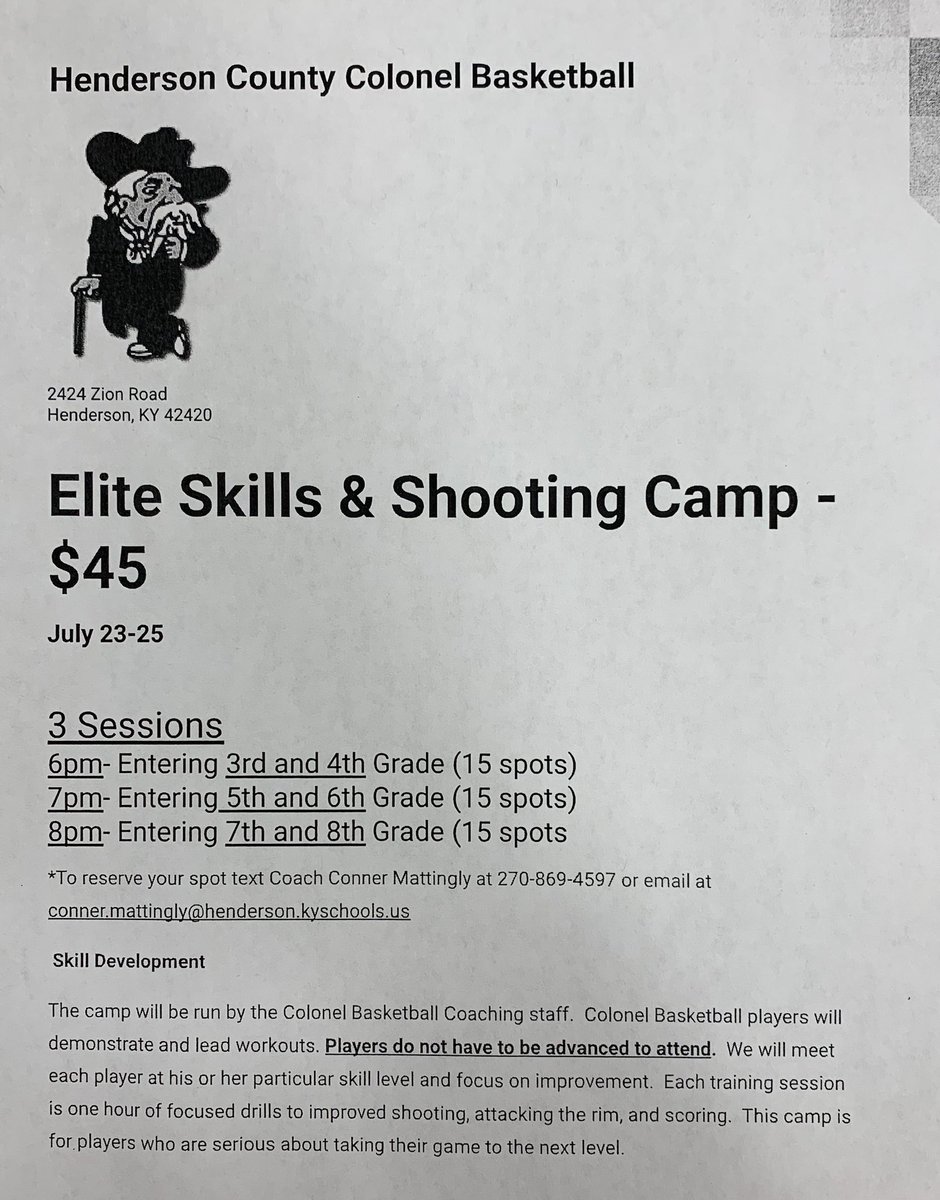 ColsBasketball's tweet photo. Our Elite Skills & Shooting Camp is next week! We still have a few spots open for each session. Save your spot now! #ColonelBasketball #BeTogether #BeDifferent #BeFearless 100/100 https://t.co/Z81bQnfDK2