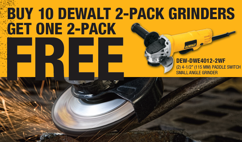 HOT DEAL: Buy 10 DeWalt Grinder 2-packs, get one 2-pack FREE! This deal won't last long. Check them out on our website AgoNow.com before supplies run out!