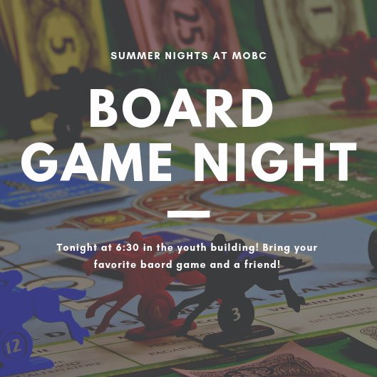 MOBC_Students's tweet photo. Water games are cancelled for tonight! So bring a board game and we’ll see you at 6:30! https://t.co/u0SmQMNP8W