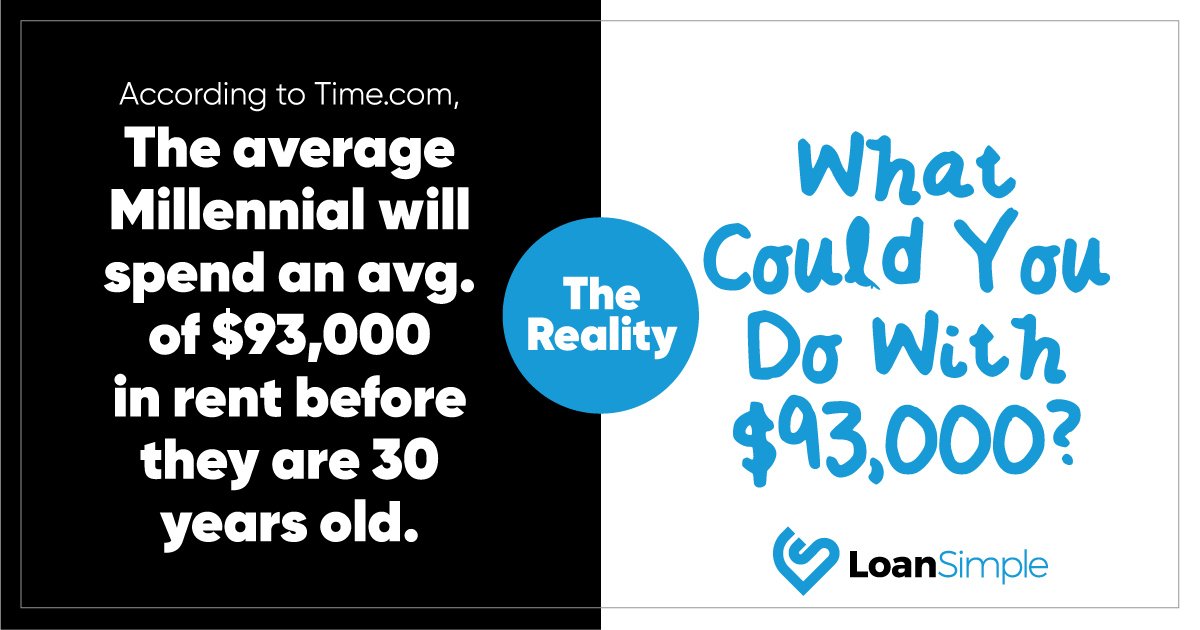 LoanSimple's tweet photo. $93,000 is a lot of money to burn 😱. Start building equity on a home of your own instead. Talk to a Loan Simple Loan Officer about your down payment options https://t.co/0dKIHWK7NP    
#WednesdayWisdom #Millennials #finance https://t.co/efErAwJjbn