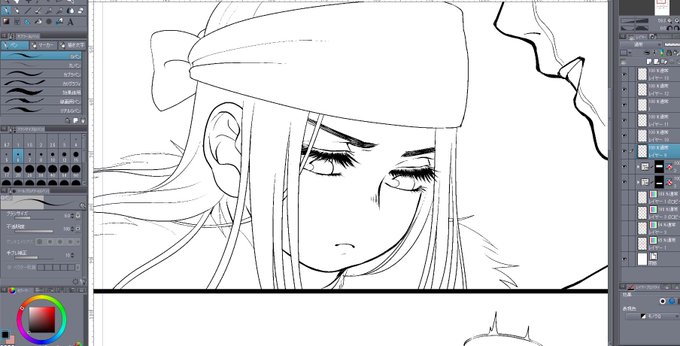 非力な私は本誌のアシリパさんに何もしてあげられないので、せめてもとコピ本のアシリパさんの睫毛をバッサバッサにしてる👀 