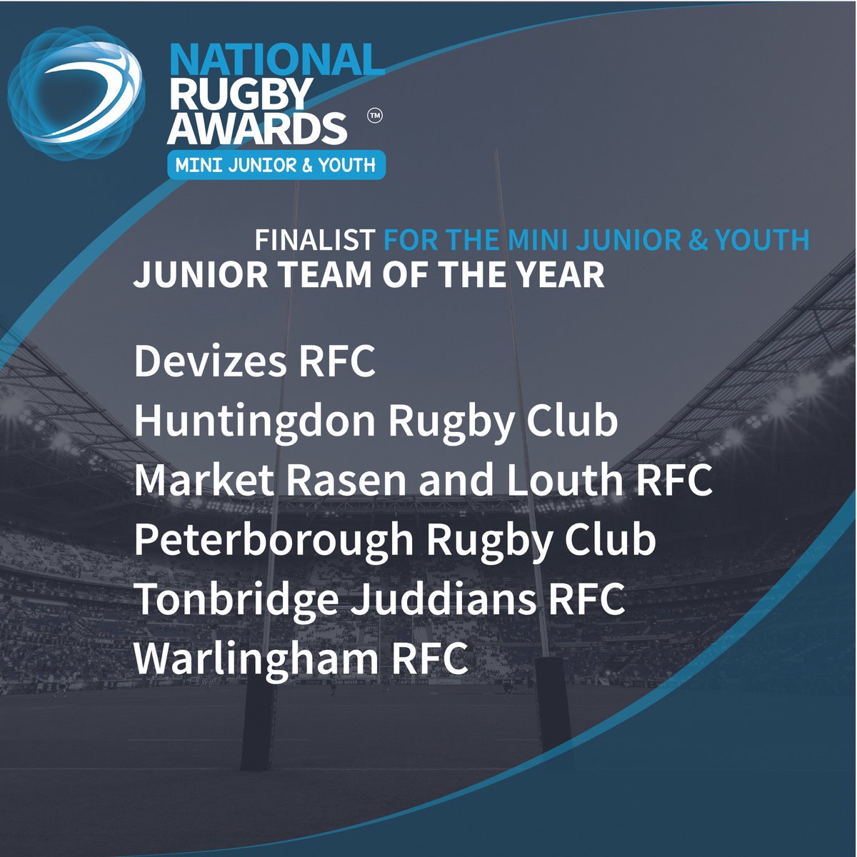 🏉 Junior Team of the Year 🏆 FINALISTS are… @DevizesRFC @huntingdonrugby @RasenLouthRugby @PRUFC @TJRFC @MightyWarl #Rugby #RugbyNews #EnglandRugby #NationalRugbyAwards