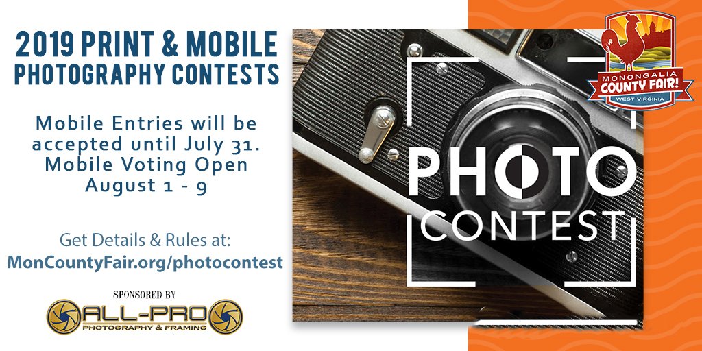 MonCountyFairWV's tweet photo. Show us what you got Mon County!  Sponsored by All-Pro Photography &amp; Framing  Details and upload links available at https://t.co/py2f64Gt79. #tourmorgantown #gotoWV #MonCountyFair2019 https://t.co/WDs34wu5FX