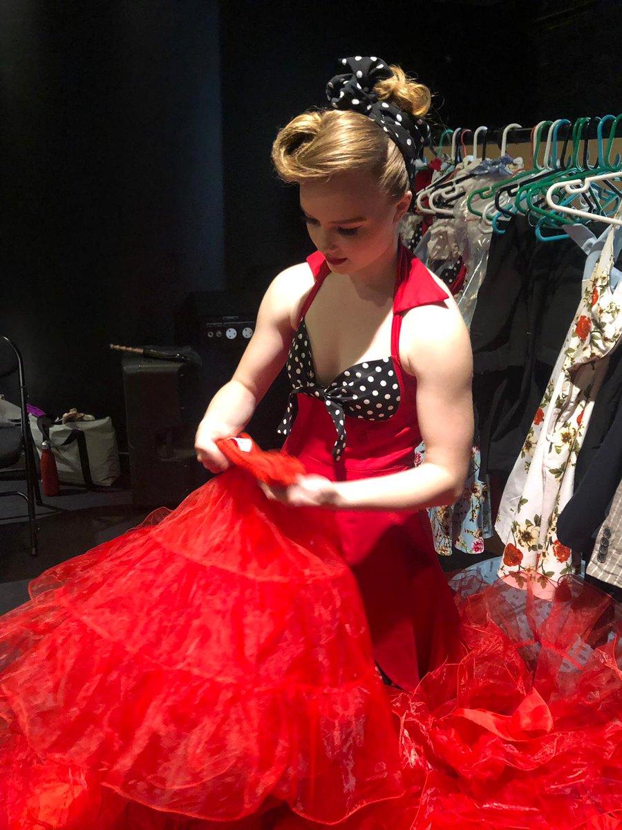 Students getting ready for the dress rehearsal of <a href="/JLchoreographer/">Jenna Lee</a>'s 'Rock 'n' Roll' ballet! Inspired by the glamorous style of the 1950's dance halls, it's set to be an audience favourite! Pictured is 2nd year student Ygraine with <a href="/Jam_Deluxe/">Jam Deluxe</a> teaching hair &amp; make-up!