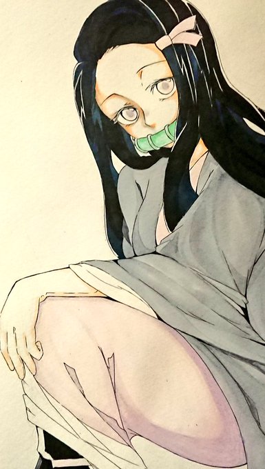 黒猫のシェフさんがTwitterに投稿した竈門禰豆子(鬼滅の刃)のイラスト。