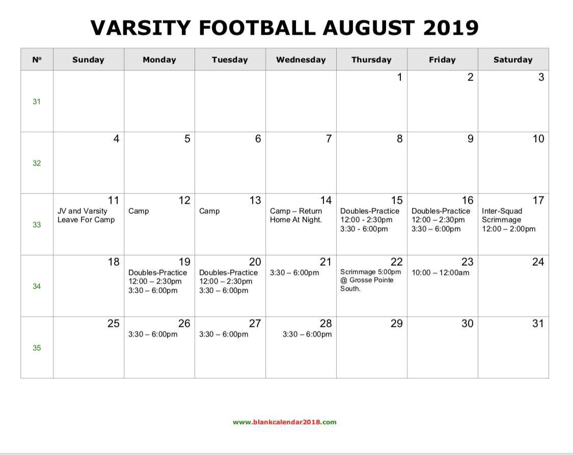43 DAYS UNTIL KICKOFF‼️This is the varsity schedule for the month of August. JV/Freshman schedule will be made shortly. #Compete #carrytheflag