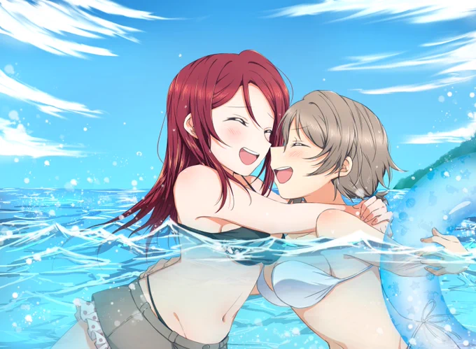 曜「りーこちゃん!隙あり～～～!」
梨子「わあああ!!!な、なに?!」
曜「えへへ、びっくりした?」
梨子「もーーーう、ようちゃんのバカ///」

なつ～～～!
今日もようりこ大好きだよ～～～!⚓️?? 