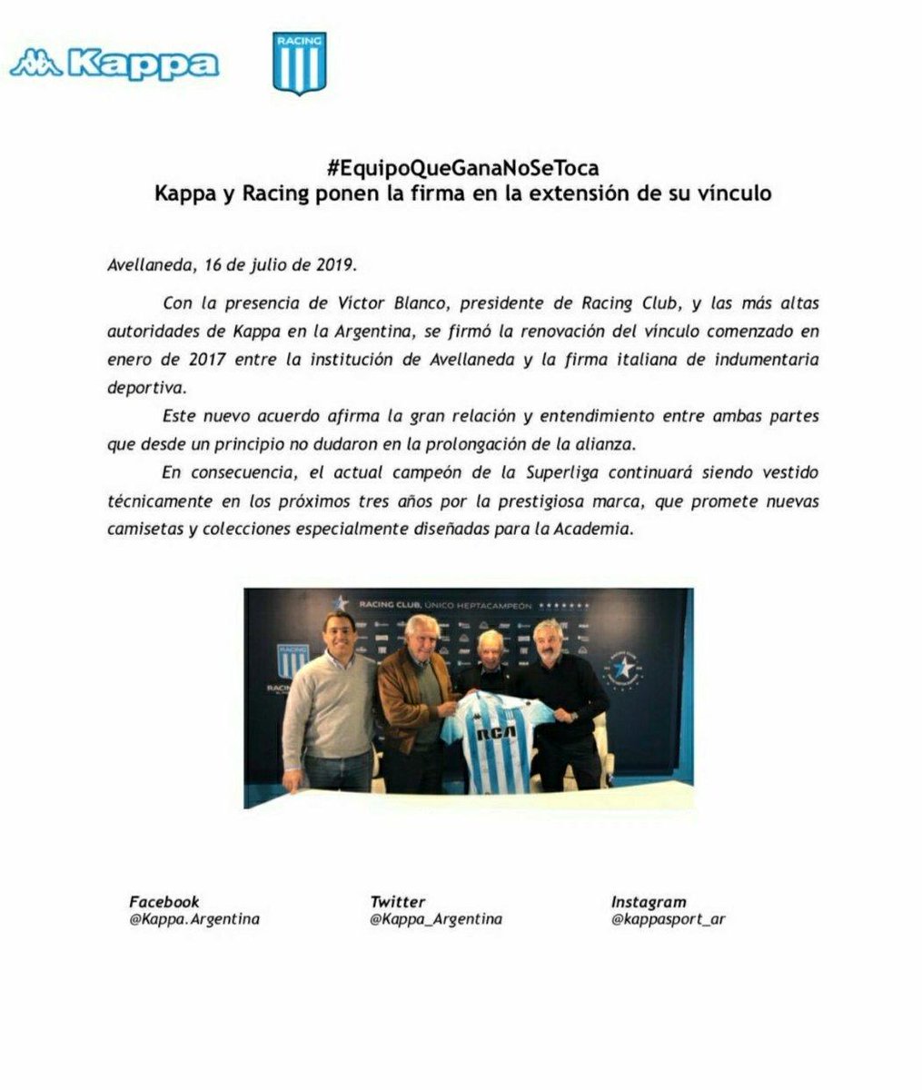 Racing_Stats1's tweet photo. #Racing prolongó el vínculo con #Kappa. La marca italiana nos vestirá por tres años más. https://t.co/2wWCrmpkTz