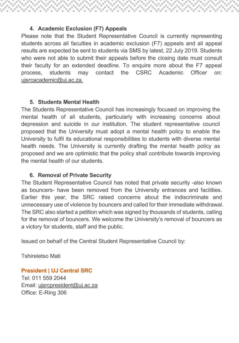 UJSRC2019's tweet photo. THE UJ SRC WELCOMES ALL STUDENTS TO THE SECOND SEMESTER
#StudentsFirst https://t.co/5eWj9Dfdn7