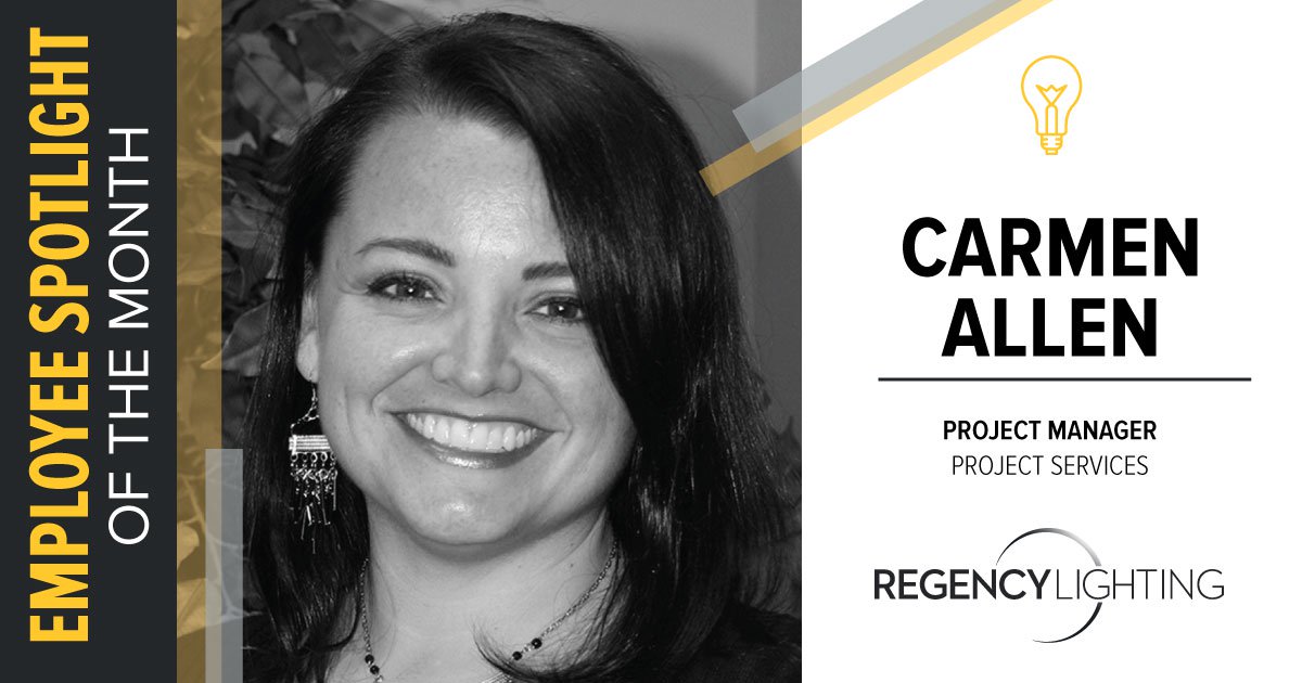 regencysupply's tweet image. Nominated by Brad Newbold is our July Employee Spotlight, Carmen Allen! Carmen is such a blessing to the Project Services team and Regency Lighting. She really exemplifies RISE in how she contributes and interacts with both her clients and co-workers. #RegencyLife