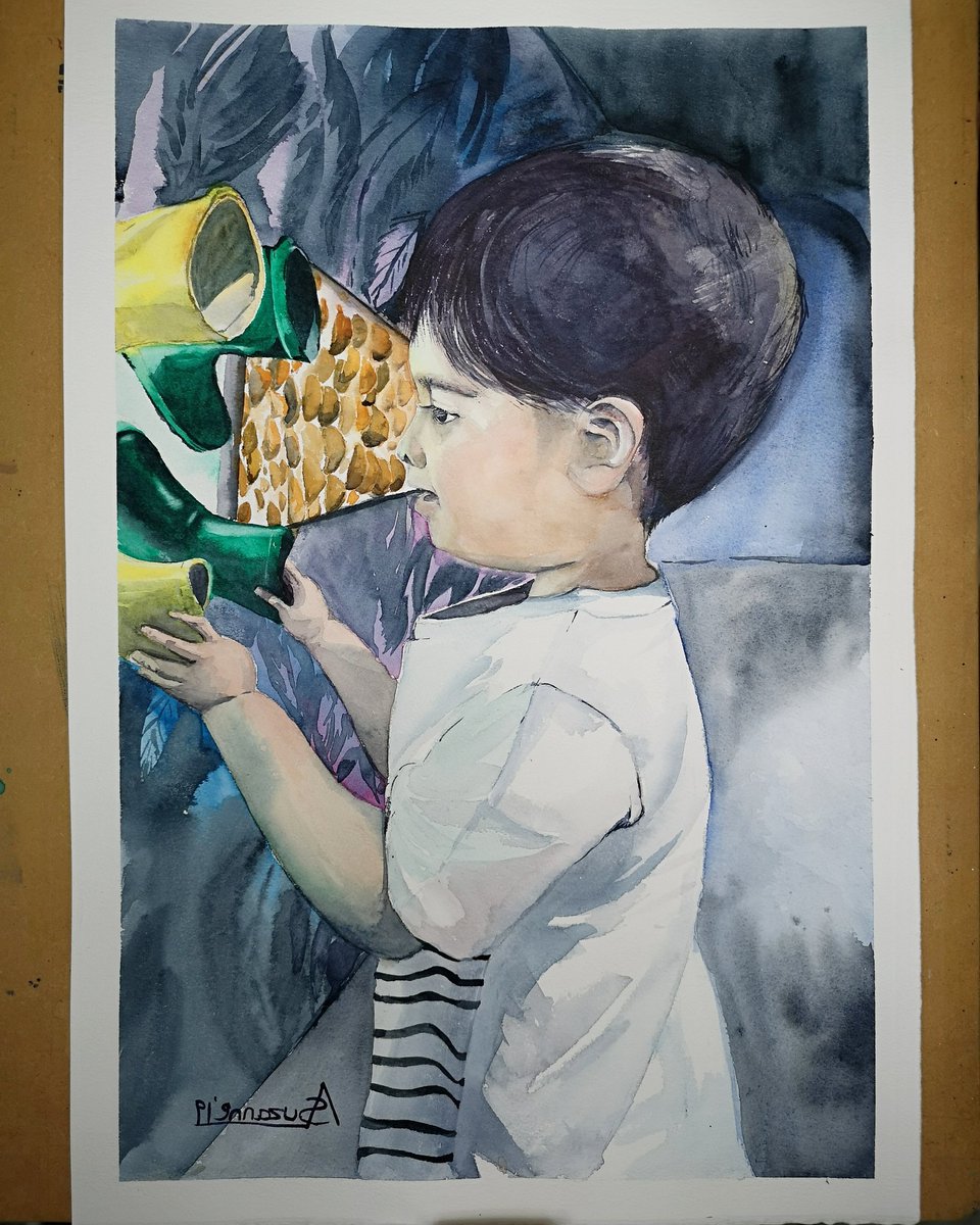 Yohann at the London science museum, awed by the things around him! #sciencemuseumlondon #childportraitpainting #childportraits #watercolors #watercolourart #watercolourpainting #mylove #mylife #mybabynumber2 #aquarelle