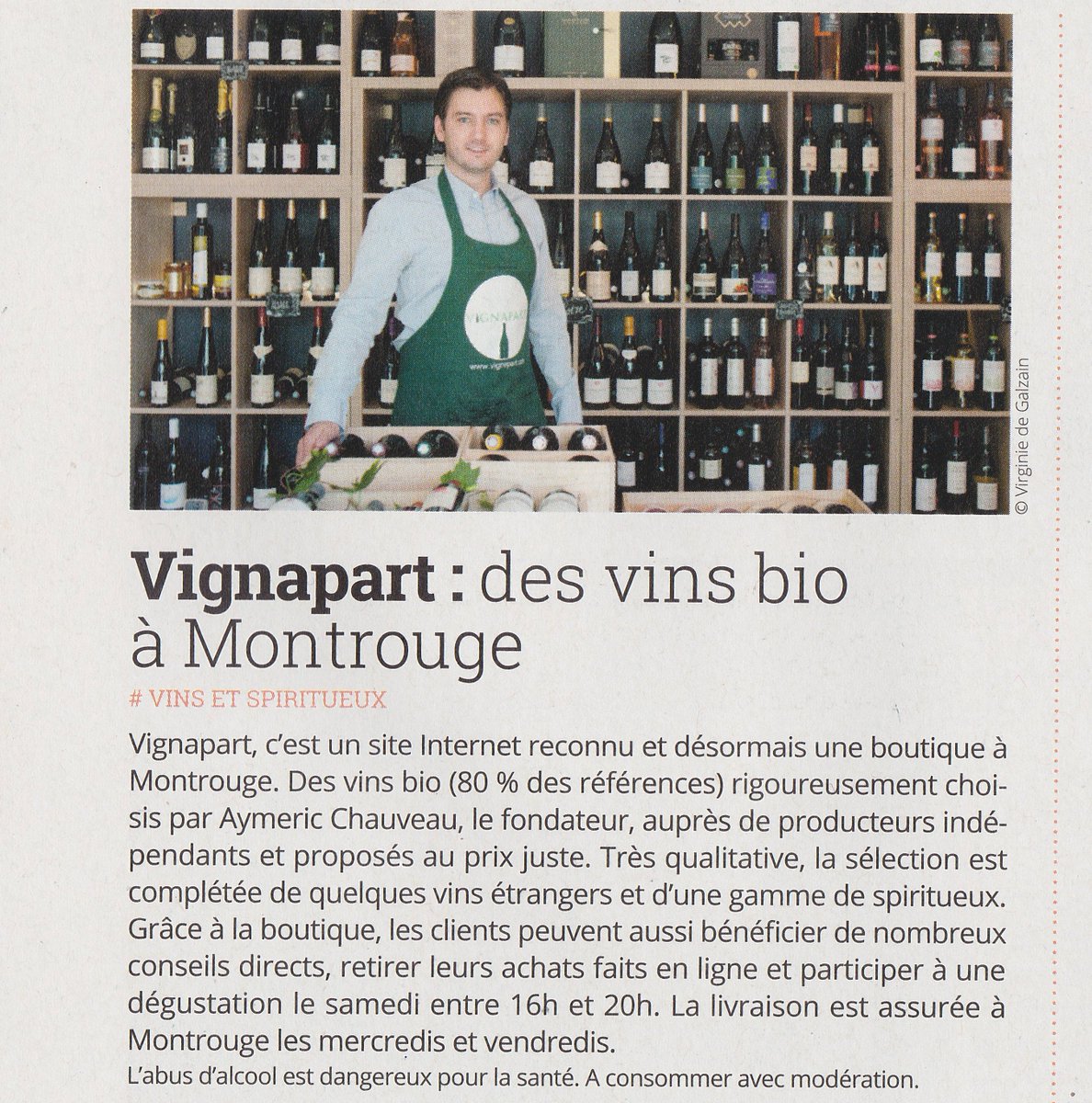 Vignapart's tweet photo. VIGNAPART dans Montrougemag'.
 La Cave est fière de vous présenter ses vins Bio sélectionnés auprès de producteurs indépendants afin de vous proposer des vins qualitatifs au juste prix. ☺️
.
#vin #bio #Montroge #Cave #Caviste #article #bestprice https://t.co/IQYMcwekov