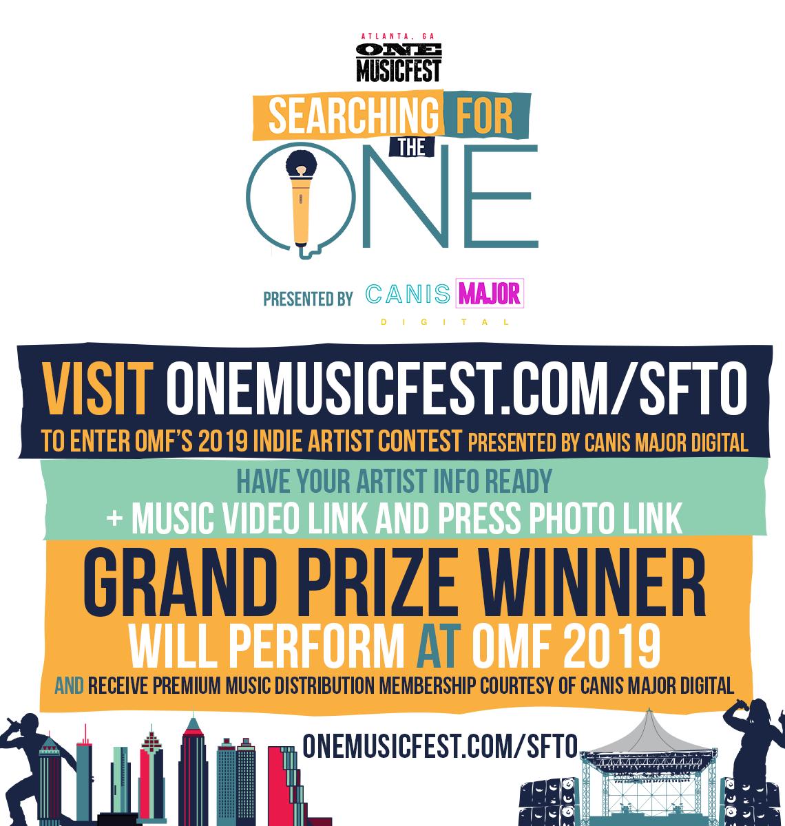 Indie artists! Each year we do an open call for indie artists nationwide to find ONE (or a couple) incredible artists to perform at OMF &amp; win a grand prize, career-enhancing package!

See onemusicfest.com/sfto  to apply for Searching for the ONE, presented by @CanisMajorDig 🎶