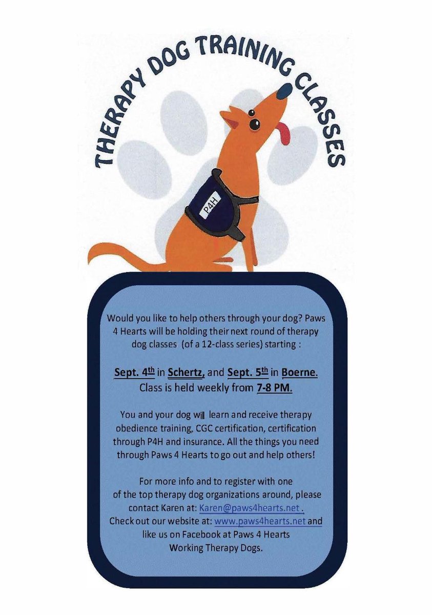 Paws4HeartsWTD's tweet photo. New classes start soon. Have you reserved your spot? https://t.co/fHd1kI848n