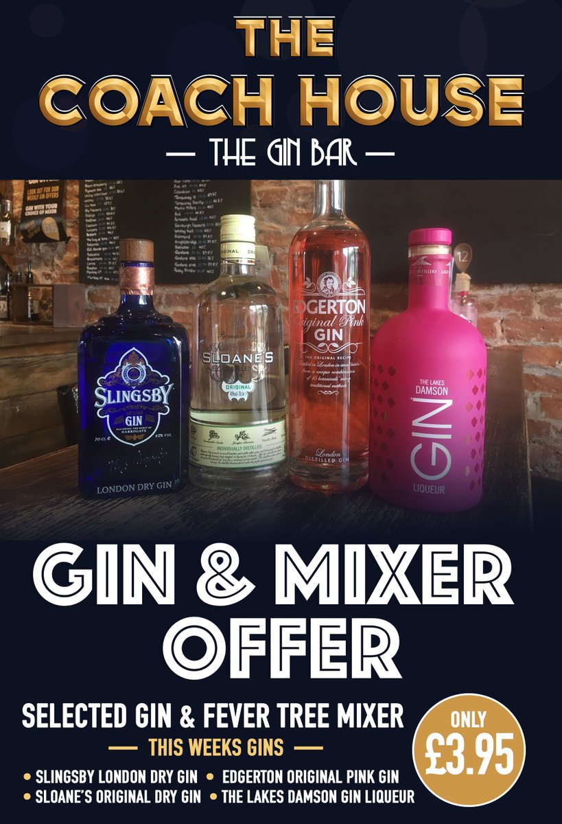coachhousegoole's tweet photo. THIS WEEKS GIN & MIXER OFFER ๐ธ๐น๐ธ
SELECTED GIN & FEVER TREE MIXER FOR ONLY ยฃ3.95:
๐น Slingsby London dry Gin
๐ธ Sloaneโs Original dry Gin
๐น Edgerton Original Pink Gin
๐ธ The Lakes Damson Gin Liqueur
#gin #gingin #ginoclock #thecoachhouse #goole #ginbar #adamstreet https://t.co/t9Hyrai8rH