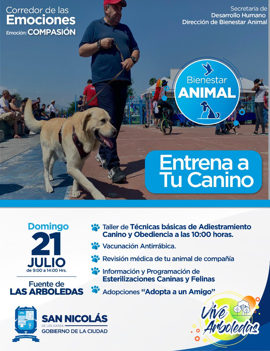 #AgendaSN 🗓 | Para festejar el #DíaInternacionalDelPerro te invitamos a entrenar a tu animal de compañía 🐕🐈 en #ViveArboledas🌳. Te esperamos este domingo a las 10:00 hrs. 😄