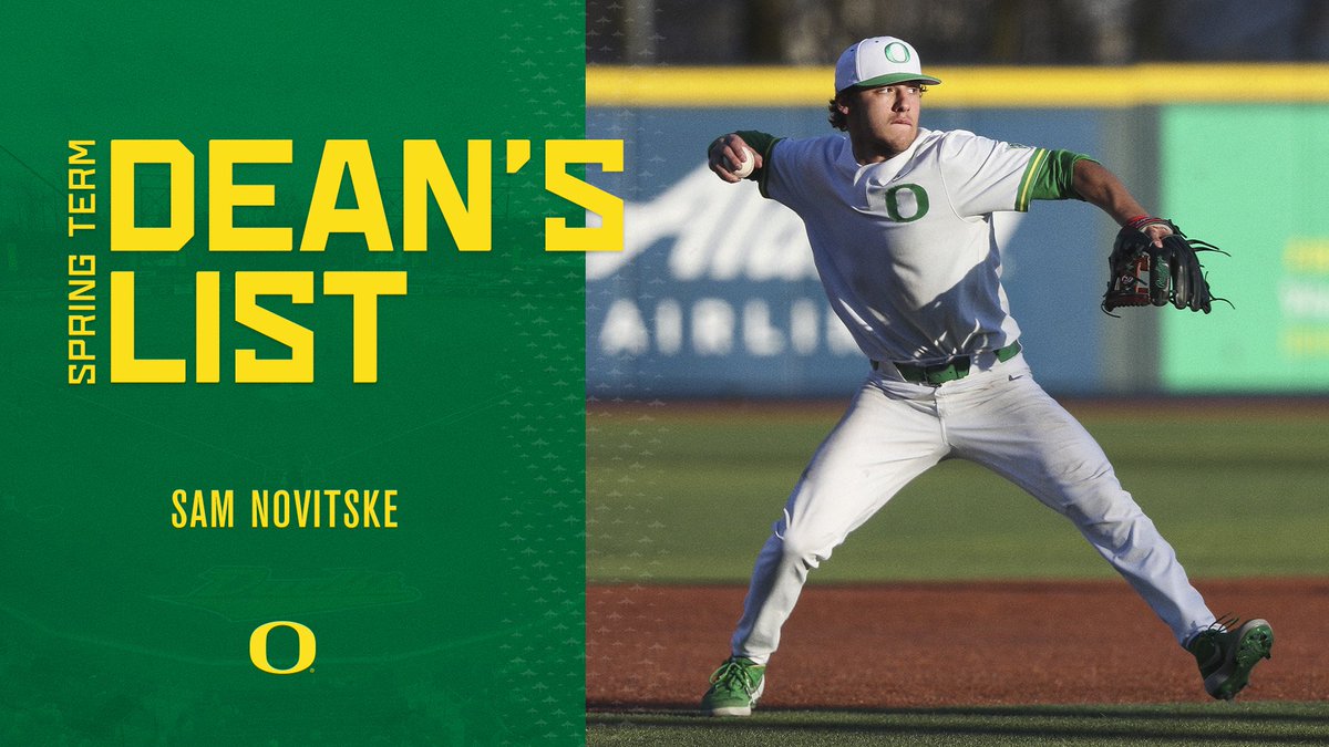 Big time accomplishment for <a href="/Snovitske55/">Sam Novitske</a>. Not only did the freshman excel on the field (.300/.401/.343) with freshman school records for hits, runs, walks and at bats, but he dominated in the classroom as well. Nice job Sam! #GoDucks