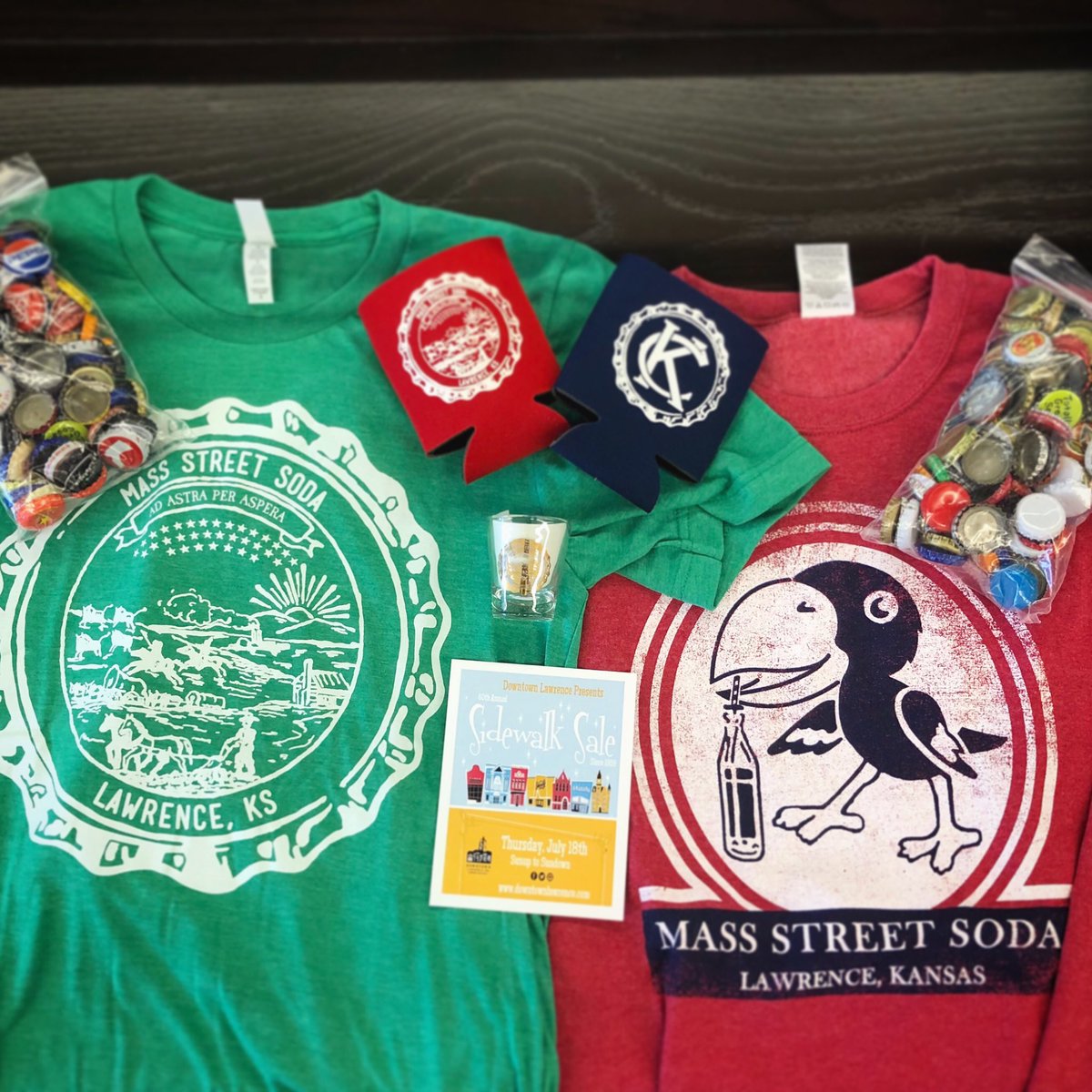 MassStreetSoda's tweet photo. Gearing up for the 60th Annual Sidewalk Sale. We are opening at 8:30 am & will have lots of deals throughout the day.
$27 Sidewalk Sale Sampler Case
$0.99 Koozies
$9.95 Tees and Tanks
$15.00 Long Sleeve Tees
$18.00 Sweatshirts
#swsale #downtownlawrence #massstreetsoda #1103mass https://t.co/2E7AcesJuf