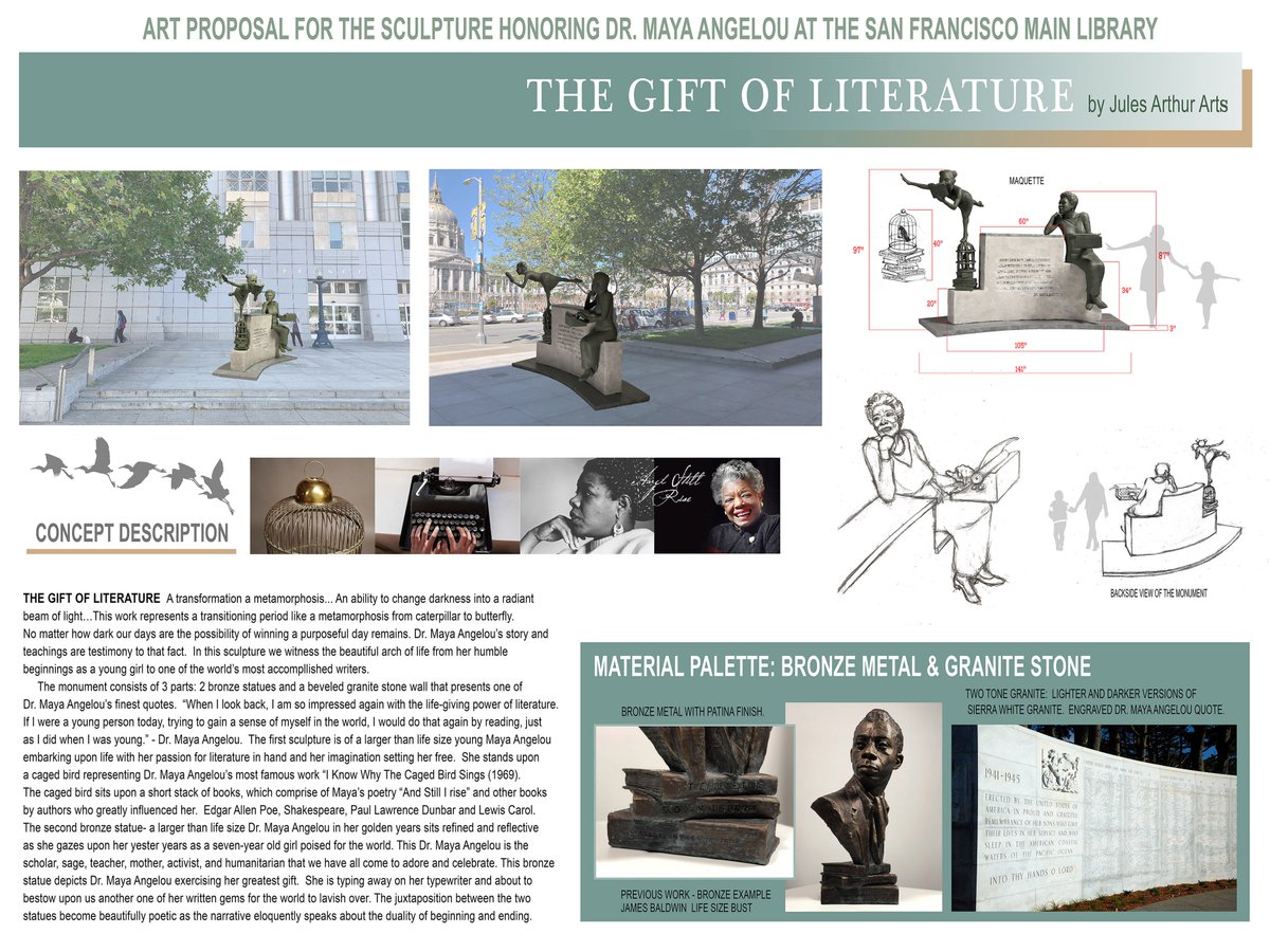 SFAC's tweet photo. NOW ON VIEW! Proposals for a sculpture honoring Dr. #MayaAngelou by #KenyattaACHinkle #LavaThomas #JulesArthur are now on view at the #SFMainLibrary and on our website https://t.co/jly02zoZYq @LondonBreed @SFPublicLibrary https://t.co/XbSctRKQJr