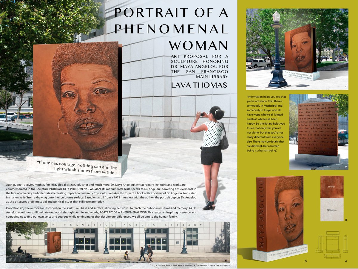 NOW ON VIEW! Proposals for a sculpture honoring Dr. #MayaAngelou by #KenyattaACHinkle #LavaThomas #JulesArthur are now on view at the #SFMainLibrary and on our website bit.ly/2JO8wPr <a href="/LondonBreed/">London Breed</a> <a href="/SFPublicLibrary/">SF Public Library</a>