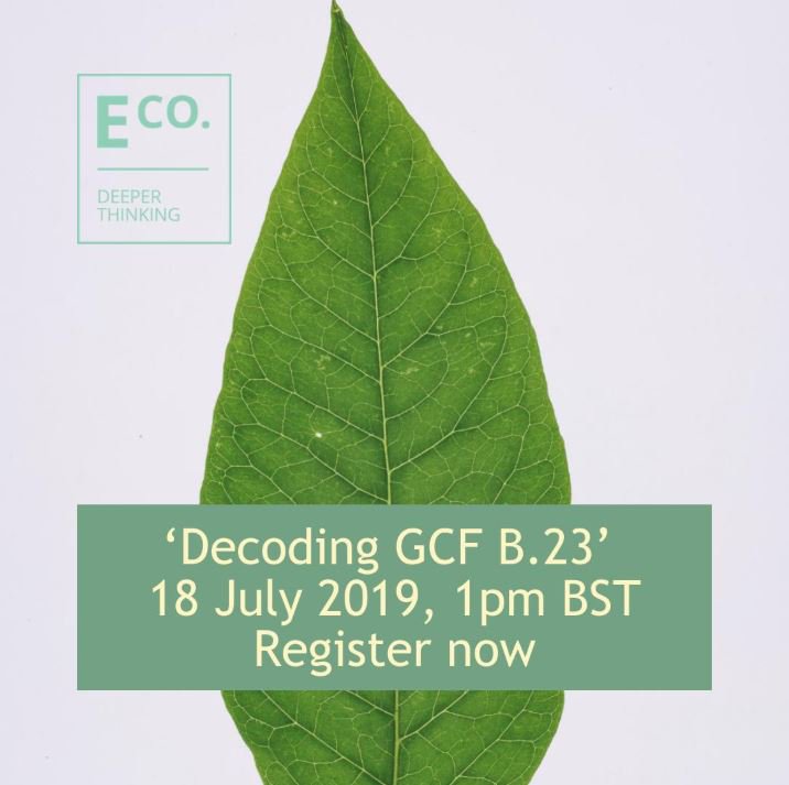 ecoltdnews's tweet photo. #WEBINAR | It's tomorrow! Have you signed up for 'Decoding #GCFB23' on Thursday 18 July at 1pm BST? |
Hear E Co. consultants discuss Country Ownership in #GCF projects and break down the @GCF_News B.23. Participate in our live Q&A session too! | Sign up: https://t.co/sEJy1pmd3o https://t.co/w1GcZHxGX1