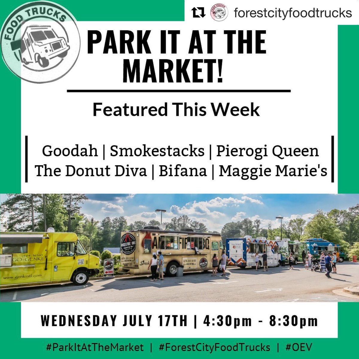 Today!! 430-830pm - See you there!

We have Grilled Cheese, Bifanas, Poutine, Nachos, Pulled Pork, Pierogis, Brisket, Mini Donuts, Scooped Ice Cream, Lemonade...
Something for everybody! 
#oev #ldnont #parkitatthemarket #forestcityfoodtrucks #forestcity #londonont #519