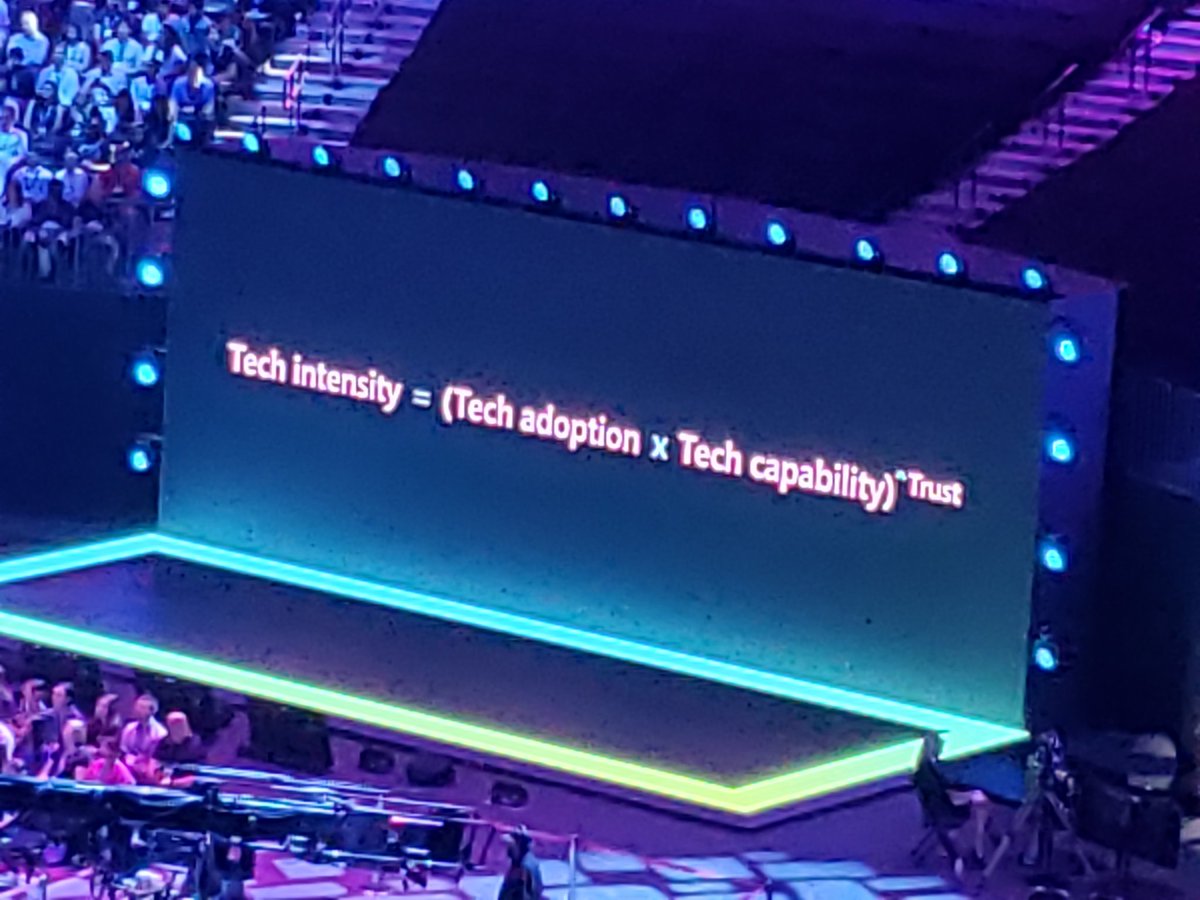 Amazing to be here at the #msinspire2019 keynote, love the equation on #TechIntensity, to be able to deliver value in the digital economy we all need to increase our #TechAdoption and #TechCapability powered by Trust, #mspartner #inspire2019 #Microsoft #Azure